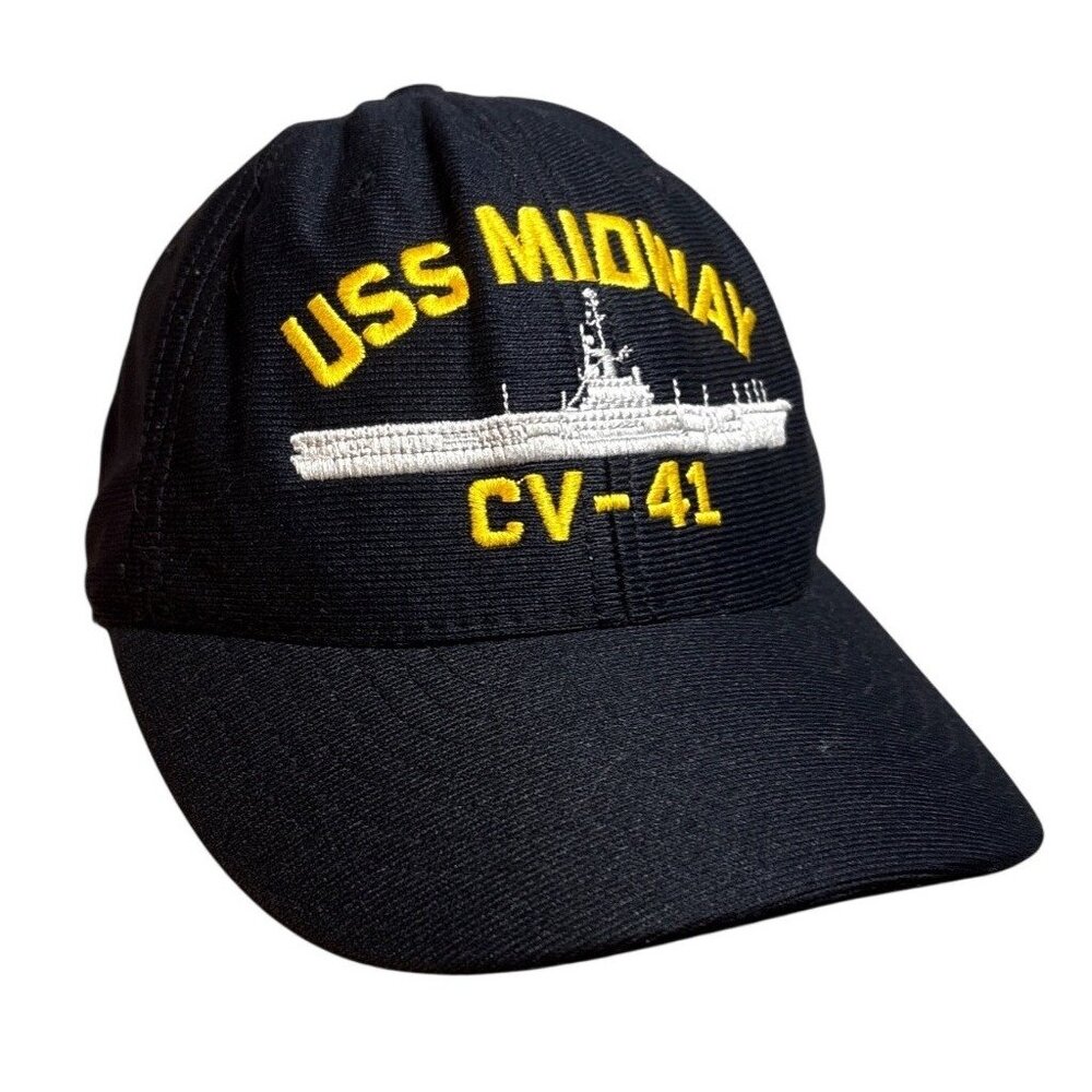 USS Midway CV-41 Hat Embroidered Navy Blue Snapback Cap Eagle Crest